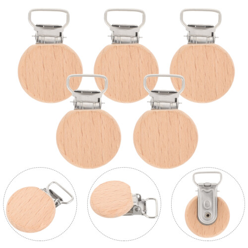 5pcs Wood Pacifier Clips Teething Grasping Toy 1