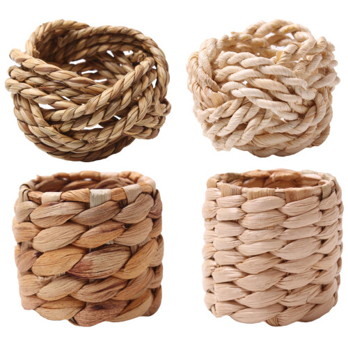4pcs Natural Woven Napkin Rings Holders
