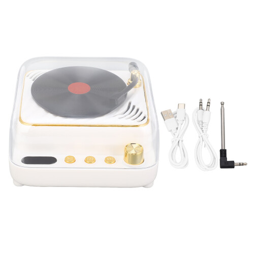 Retro Record Player Bluetooth Speaker 3.7V White, 1200mAh 1