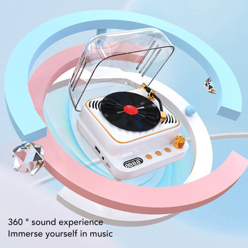 Retro Record Player Bluetooth Speaker 3.7V White, 1200mAh 2
