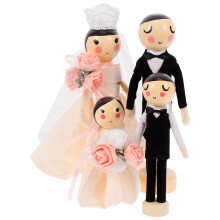 4pcs Mini Wooden Wedding Couple Statues Set