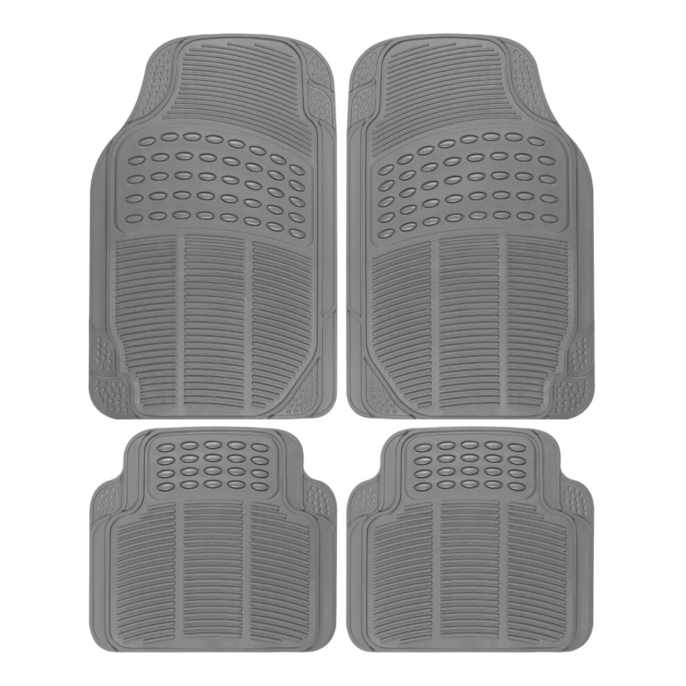 BDK 3-Piece Gray Rubber Floor Mats (Front + Rear) Heavy Duty Universal Fit Liners for Cars SUVs Trucks Vans All Weather Protection Anti-Slip Nibs