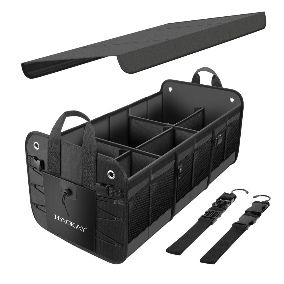 Haokay Car Trunk Organizer With Lid Heavy Duty Extra Large Premium Oxford Multi Compartments Collapsible Trunk Organizer For Suv Van Truck S Black 779139830153