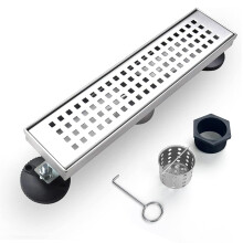 Elefloom Linear Shower Drain 12 inch Drain with Removable Grate Cover Brushed 304 Stainless Steel Shower Floor Drain Linear Drain with Hair Strain
