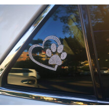 Kuufausi bil Bling klisterm?rker og overf?ringsbilleder Biler V?gge Laptop Bagage Bling Rhinestone Stickers Hjerte med hundepote (4 X 3,5 tommer)