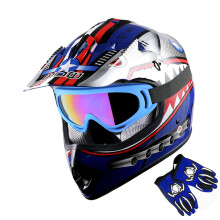 1storm jeugd motorcross helm kinderen motorfietshelmhelm shark blauw + bril + mg jeugdblauwe handschoenbundel