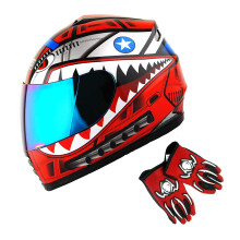 1storm jeugd kinderen motorfiets vol gezicht helm street fiets bmx mx shark rood + mg jeugdhandschoenbundel
