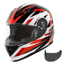 VCAN VX lehk celooblicejov motocyklov prilba na silnicn kolo s extra tnovanm zornkem Schvleno DOT (leskl cern Stream Red Large)