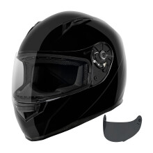 VCAN VX lehk celooblicejov prilba na silnicn motocykl s extra tnovanm zornkem Schvleno DOT (leskl cern mal)