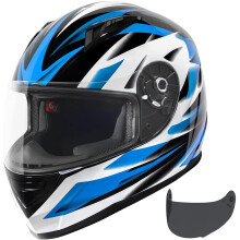 VCAN VX Lightweight Full Face Motorcykel Street Bike Hjelm med ekstra tonet visir DOT-godkendt (Gloss Black Stream Blue Medium)