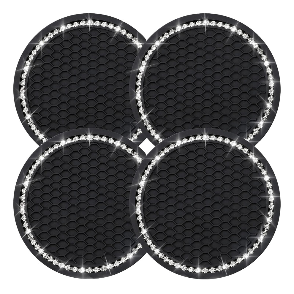 4Pcs Bling Coasters Crystal Car Cup Coaster Rhinestone Universal Vehicle Anti Slip Coaster Suitable For Most Car Interior Black 768253235364
