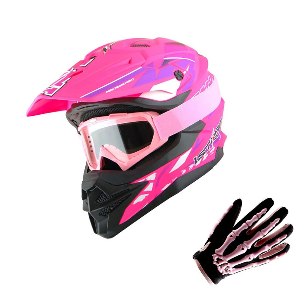 1Storm Motocross Adult Helmet Downhill Mountain Bike Helmet Bmx Mx Atv Dirt Bike Storm Style Hf803 Storm Goggles Skeleton Glove Bundl Pink 840036836033