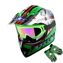 1Storm Jeugd Crosshelm Kindermotorfietshelm Shark Groen + Bril + MG Jeugd Groene Handschoenenbundel