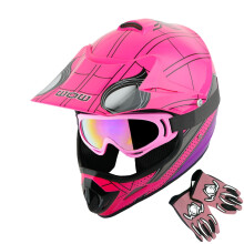 WOW Youth Kids Motocross-hjlm BMX MX ATV Dirt Bike-hjlm Spider Pink + Goggles + MG Youth Pink Glove Bundle