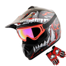 WOW Youth Kids Motocross BMX MX ATV Dirt Bike-hjlm Dragon Red + Goggles + MG Youth Red Handske-paket