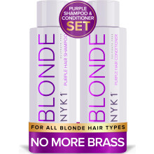NO MORE BRASS Paarse shampoo- en conditionerset (2 x 16,9 Fl Oz) SULFAATVRIJ Paarse shampoo voor blondines en conditionerset om gele koperachtige