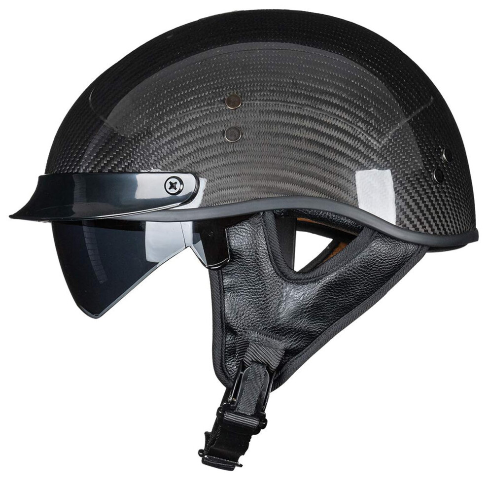 Carbon Fiber Open Face Retro Motorcycle Helmets Men Women Half Face Helmets For Motorbike Cruiser Chopper Moped Scooter Atv Gloss S Black 631384033997