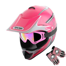 WOW Motocrosshjlm fr ungdom BMX MX ATV Dirt Bike-hjlm Spider Web Pink + Goggles + Martian Skull Pink Glove Bundle