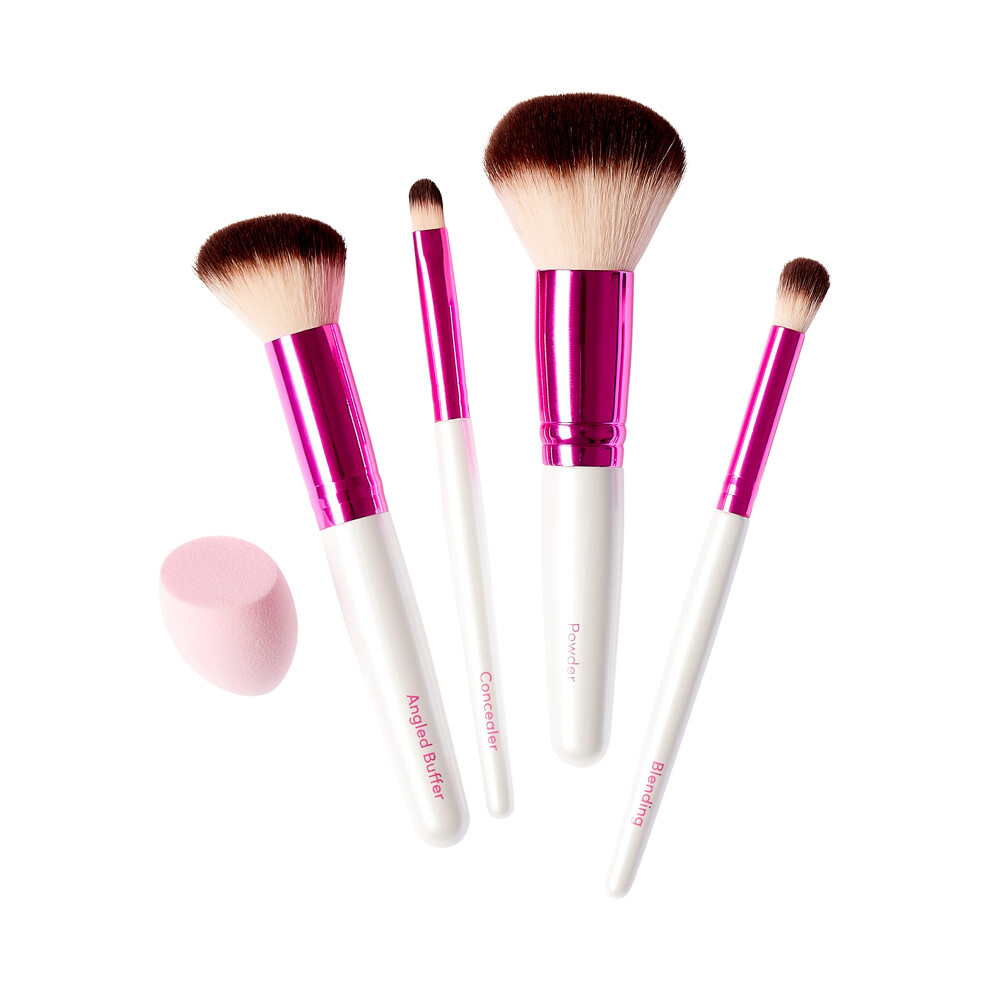 Ruby Kisses Makeup Brushes Travel Size Complexion Brush Set Powder Angled Buffer Blending Concealer Brush And Blending Sponge Travel Friendly 5