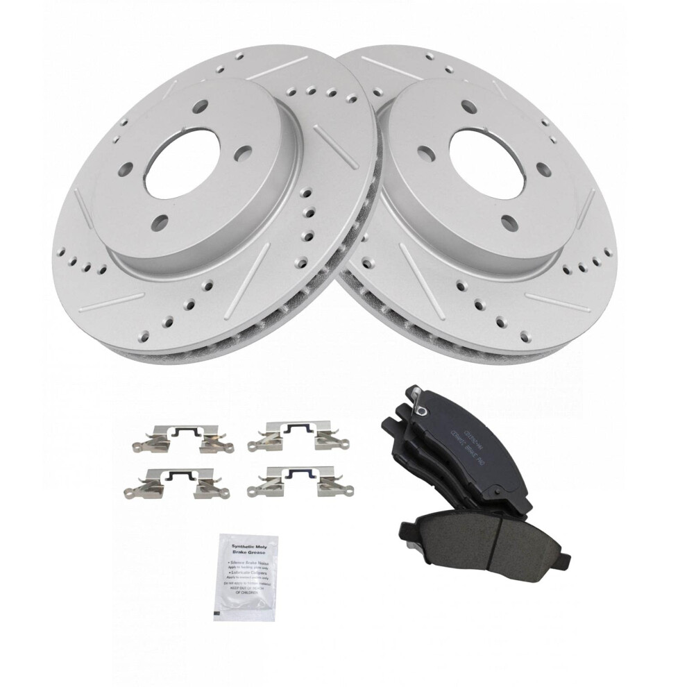 TRQ Front Performance Brake Pad & Rotor Kit Brake Pads Brake Rotors Set Ceramic Compatible with 20122018 Nissan Versa 20142018 Versa Note