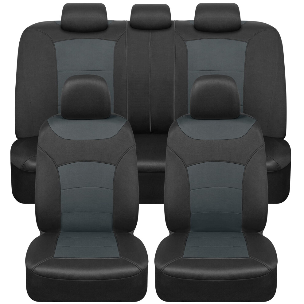 BDK carXS Turismo Car Seat Covers Full Set Gray TwoTone Front Seat Covers with Split Rear Bench Back Seat Cover Automotive Seat Covers for Truc