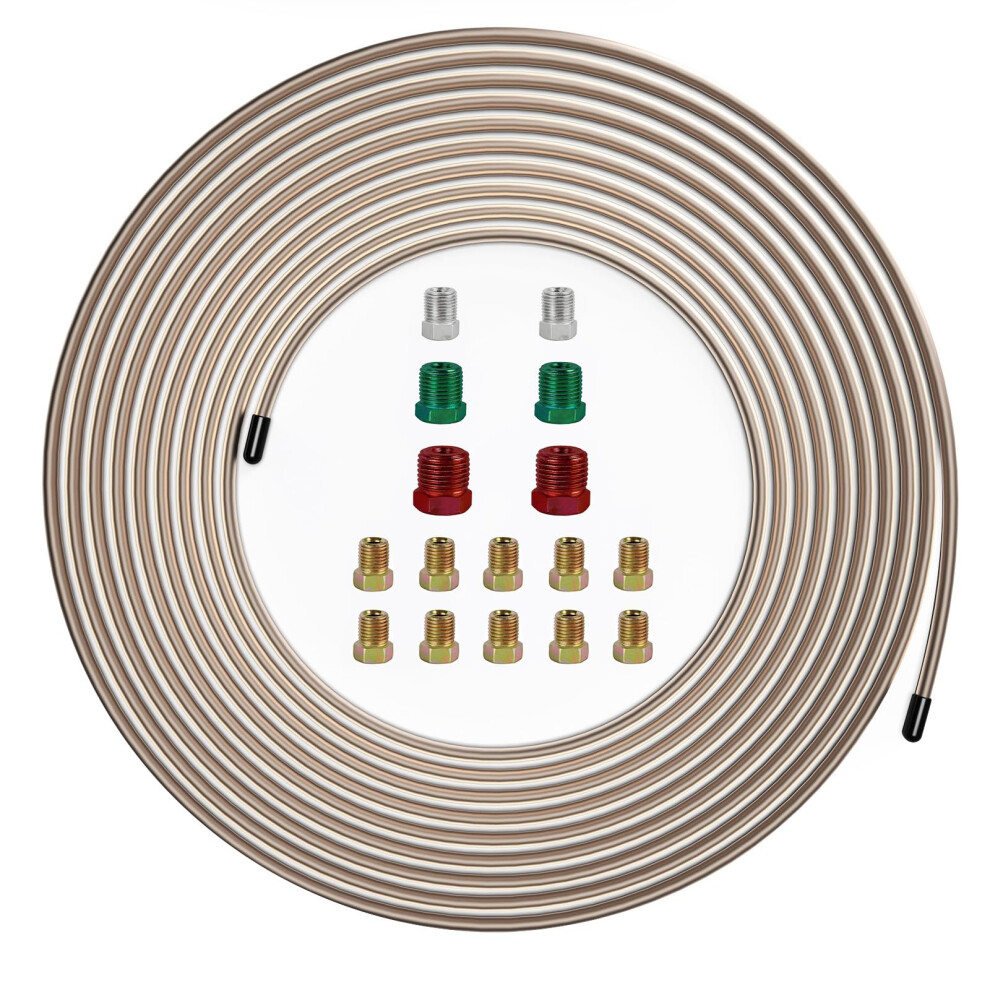 Muhize Upgraded 316 Copper Nickel Brake Line 25Ft Nonmagnetic Brake Tubing With 16 Fittings For Corrosion Resistance 717717630511