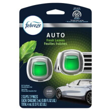 Febreze Zacisk na nawiew samochodowy Odswiezacz powietrza Eliminator nieprzyjemnych zapachw do 30 dni Swiezosc 2 klipsy (swieze liscie)