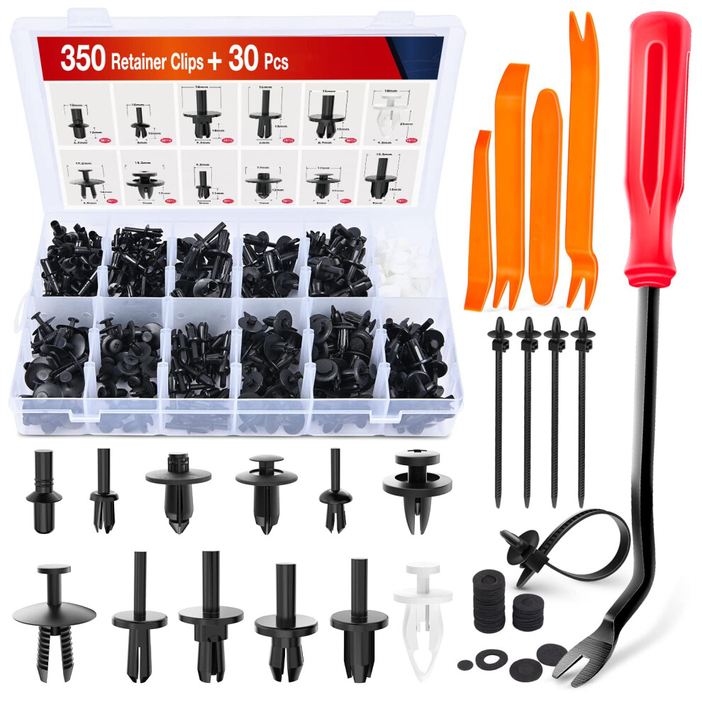 Nilight 380Pcs Car Retainer Clips & Fastener Remover With 12 Most Popular Sizes Auto Push Pin Rivets Set Door Trim Panel Clips 2 Years Warranty 812227039578