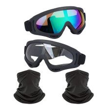 LJDJ motorbril 2-pack crossmotor ATV motorcross rijden wandelen beschermend met 2-pack nek ademend bandanamasker (zwart + masker)