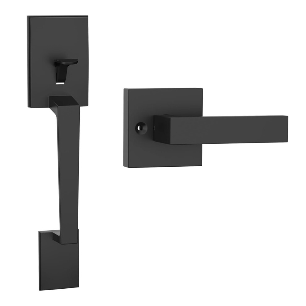 Hosom Matte Black Front Door Handle No Lock Exterior Door Handle Set With Reversible Lever Entry Door Handleset For Right & Left-Handed Doors 795847919324
