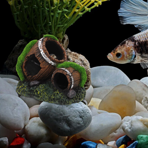 Large Fish Tank Decorations Resin Broken Barrel Multi 1pcs 2
