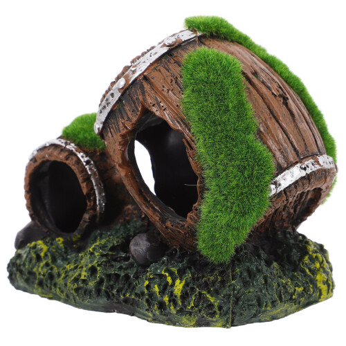 Large Fish Tank Decorations Resin Broken Barrel Multi 1pcs