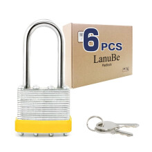 LanuBe Lock Cadenas  cl lamin 1916 40 mm, serrures identiques, anse longue marque, cerceau en plastique jaune, lot de 6
