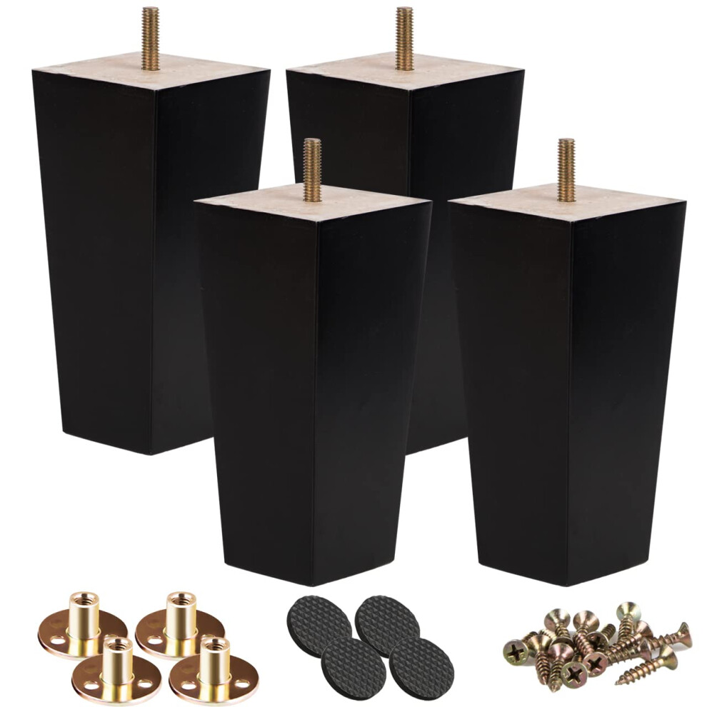 Btowin 8 Inch Solid Wood Furniture Legs 4Pcs Mid-Century Modern Wooden Pyramid Replacement Feet With Threaded 5/16'' Hanger Bolts & Mounting Plate & 8489254166649