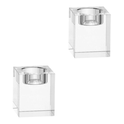 2 Pieces Crystal Candlestick Cube Home Table Decoration Ornament 2