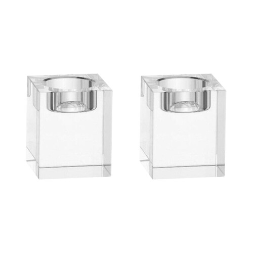2 Pieces Crystal Candlestick Cube Home Table Decoration Ornament 1