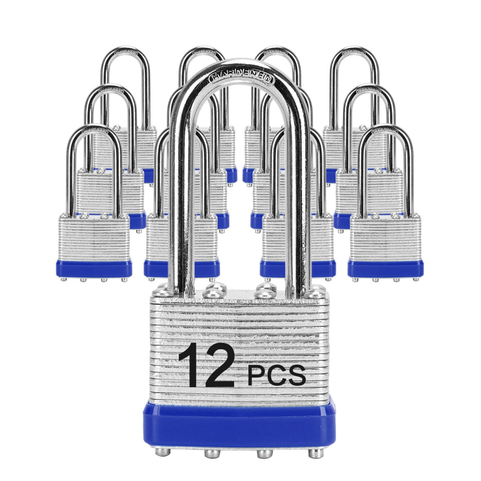 Padlocks With Same Key Lqyn 12 Pcs Laminated Keyed Padlock (1-9/16"""" 40Mm) Keyed Alike Locks Long Shackle For Storage Locker Hasp Latch Toolbo 768510107472