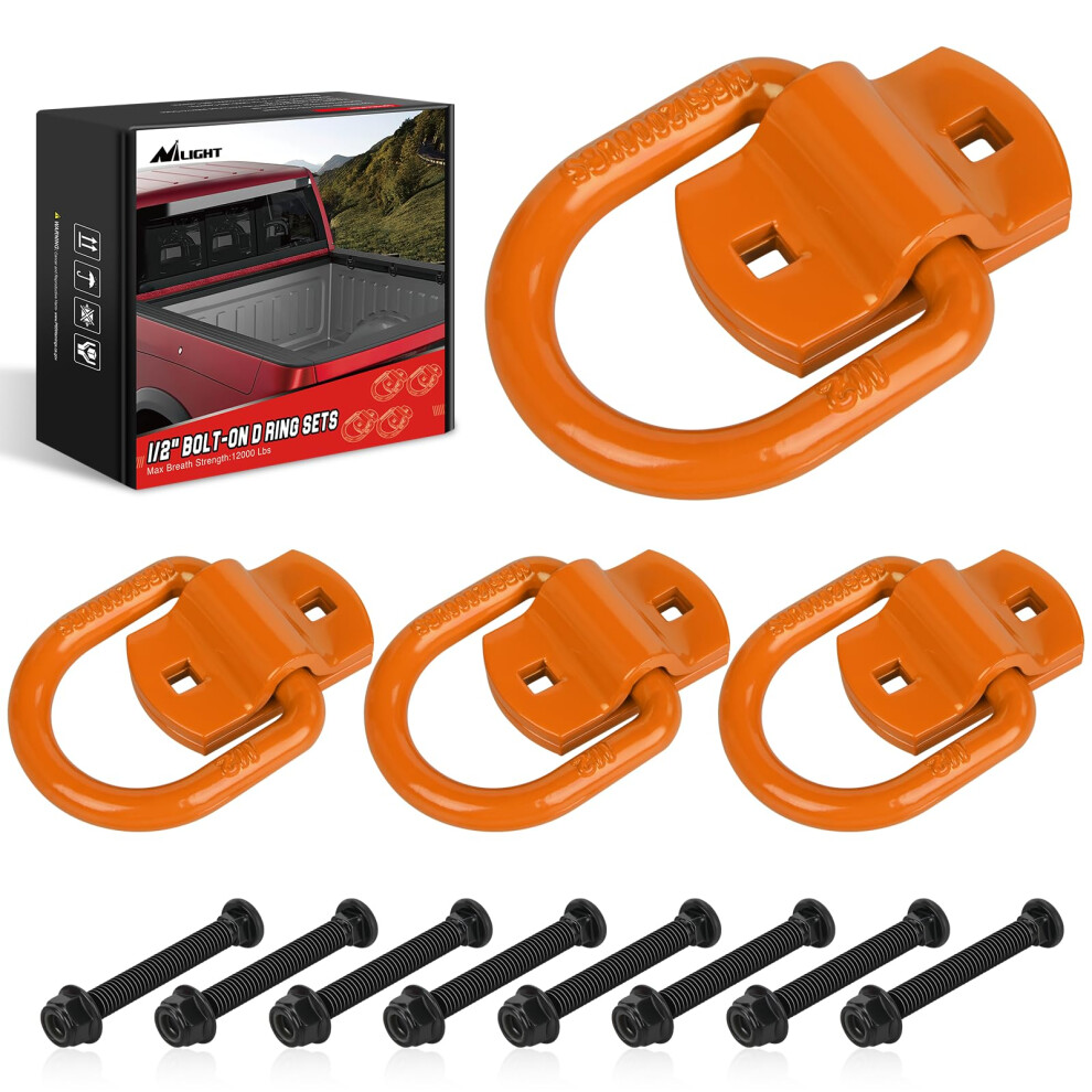 Nilight 4 Pcs D Ring Tie Down Anchor 12Heavy Duty Rings With Screws Bolts On Trailer Truck Bed Cargo 12000 Lbs Break Strength Hook Orange 840323912143
