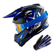 1Storm Jeugd kinder motorcrosshelm BMX MX fietshelm tiener racestijl; Racing Blue + bril + skelethandschoenbundel