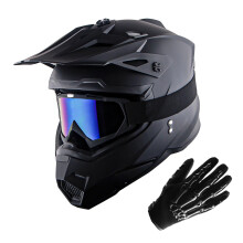 1Storm Jeugd kinder motorcrosshelm BMX MX fietshelm tiener racestijl; Matzwart + bril + skelethandschoenenbundel