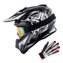 1Storm Youth Kinder Motocross Helm BMX MX Fahrradhelm Teenager Racing Style; Racing White + Schutzbrille + Skeleton-Handschuh-Paket
