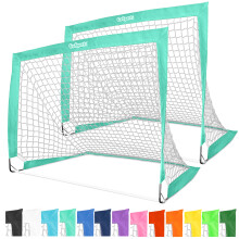 GoSports But de Football Portable 4 ft x 3 ft pour Enfants - Lot de 2 Filets Pop Up - Turquoise