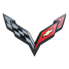 C7 Corvette Crossed Flag Metal Under Hood Emblem - Carbon Flash Underhood Dress Up Logo Kit til 2014-2019 Corvettes