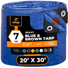 Xpose Safety 20 x 30 schwere blaue/braune Plane  wasserdicht  7 Mil wetterfeste Campingplane fr Zelt, Regen, Wind und Sonne  Kunststoff-Plane fr