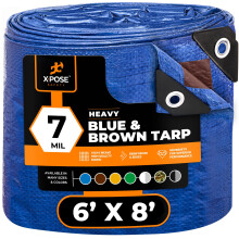 Xpose Safety 6 x 8 Heavy Blue/Brown Tarp - Vandt?t - 7 Mil Vejrbestandig Camping Tarp til Telt Regn Vind & Sol - Plast Presenning Overtr?k Udend?