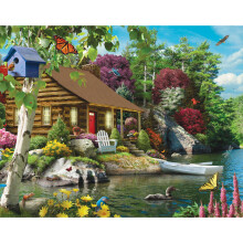 Bits and Pieces  50-teiliges Puzzle fr Senioren  38,1 x 48,3 cm  Htte am See  50-teilige groe, beschriftete Teile, farbenfrohes Landschaftspuz