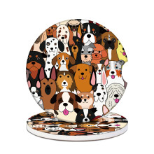Car Cup Holders Coasters - Cute Dog Absorbent Ceramic Coaster Dog Lover Drink Cup Holder Coasters Auto Interior Accessories for Women & Men Pack of