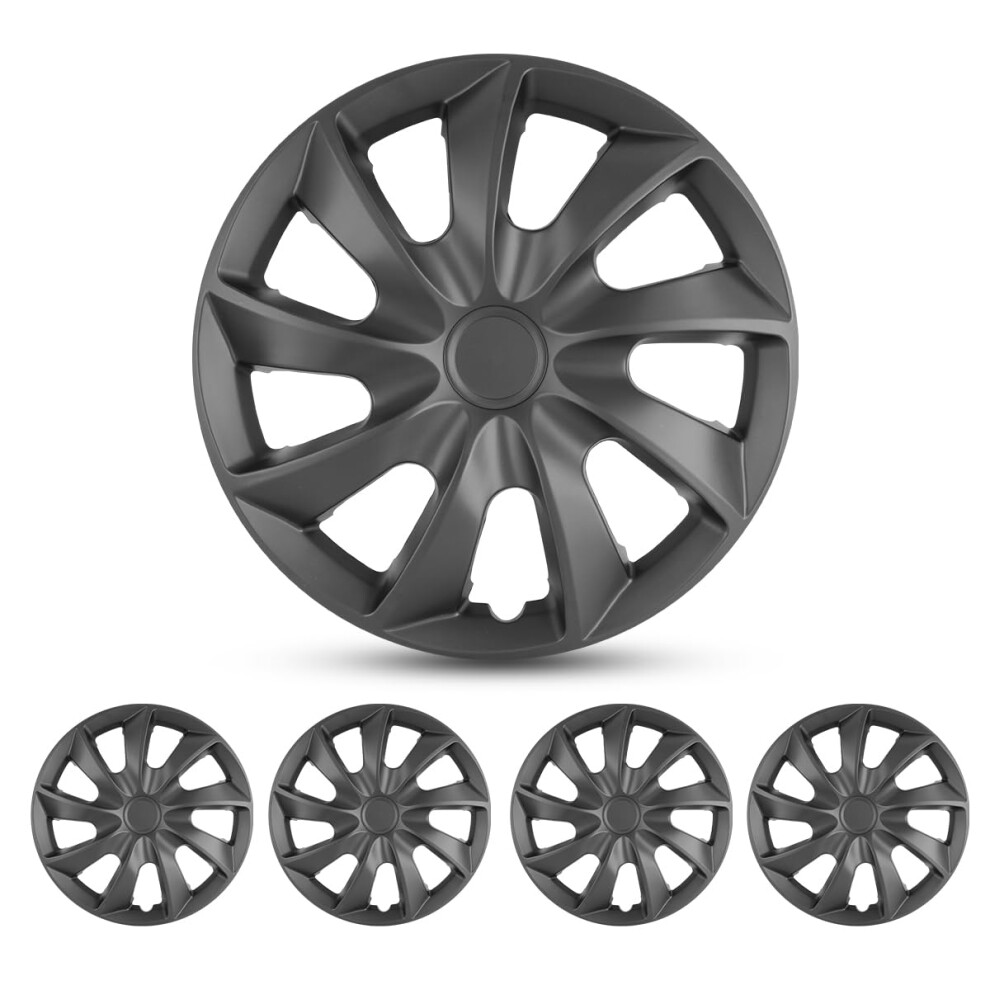 I1MOTOR Hubcaps 17 Wheel Rim Cover Universal R17 Hub Caps Snap On Car Pickup Truck SUV Lacquer Wheel Covers 4 Pack Matte Black Painted