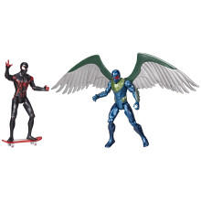 Marvel Spider-Man Epic Hero Series Miles Morales vs Vulture 4-Inch Actionfigur Set, Superhjälteleksaker, Barn 4+