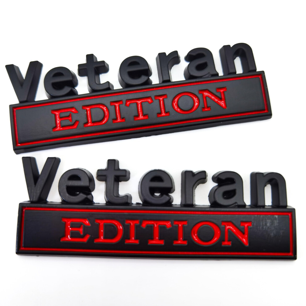 Veteran Edition Emblem Car Decals Retired Soldier 3D Metal Material Sticker Veteran Letters Raised Metal Fenders Decal Car Badges 2Pcsblackred 768561402007